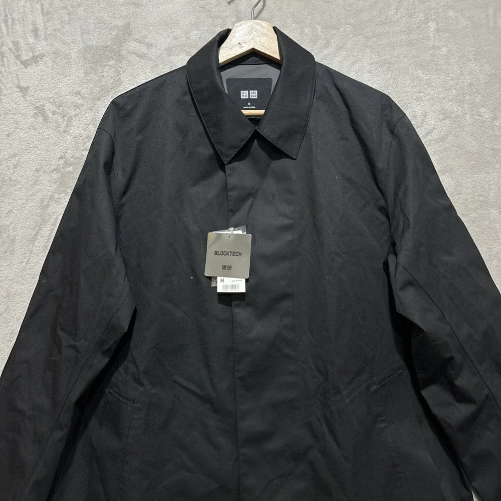 Uniqlo Blocktech Convertible Collar‎ Coat Mens M Black Single Breasted Oversized